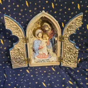 Vintqge Holy Family Nativity Triptych Religious Figurine "Prepare Him Room Decor